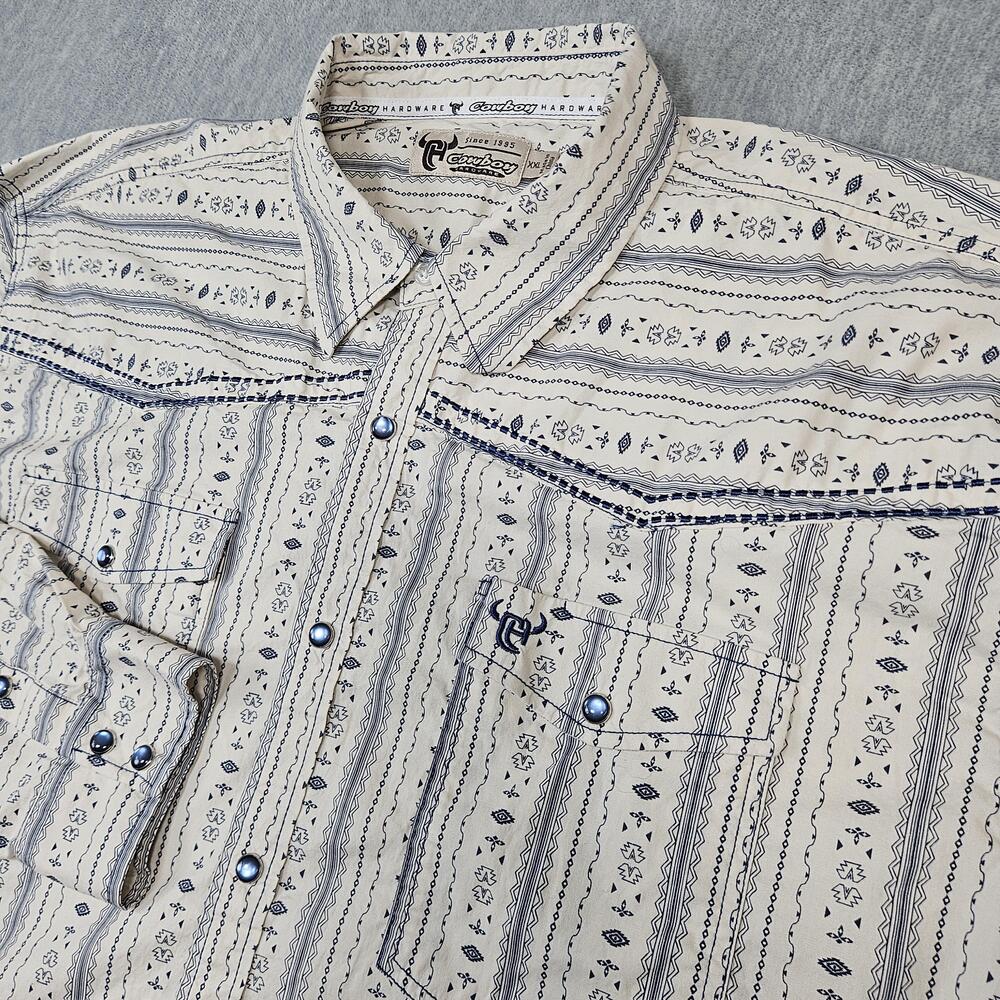 Cowboy Hardware Shirt Mens 2XL White Striped Western Snap Southwest Aztec